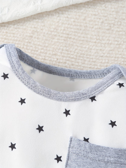 Baby Boys' Star Printed Footed Bodysuit 3-Piece Outdoor Set – Cozy and Comfortable for All Seasons