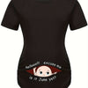 Hello Month & Cartoon Character Print Maternity T-Shirt, Round Neck Short Sleeve Pregnant Women's Top for Pregnancy Announcement - Comfortable Fit