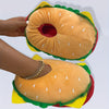 Unisex Burger Plush Slip-On Slippers - Cozy Warm Indoor Cartoon Slippers