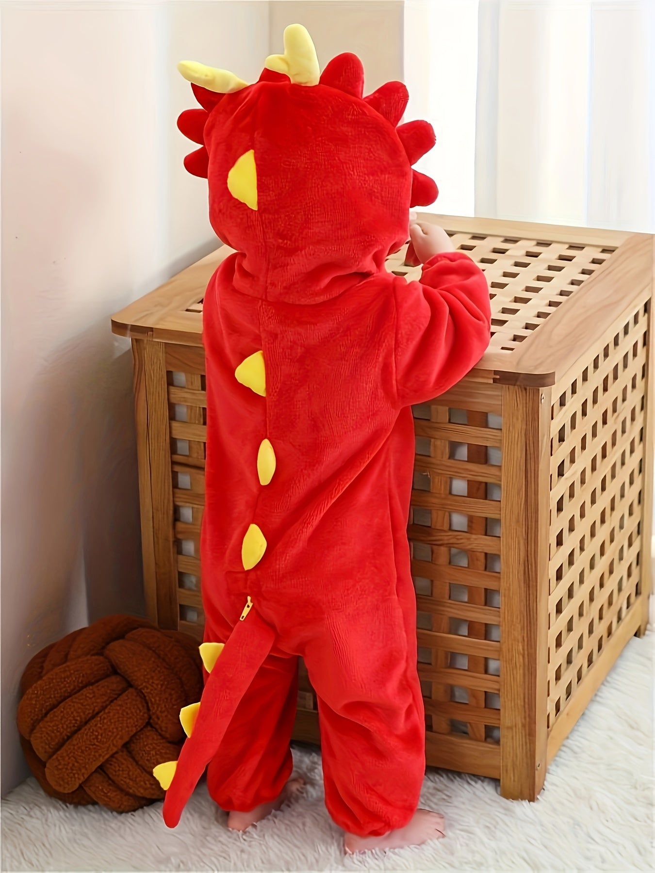 Toddler Red Dragon Animal Romper Pajama – Hooded Long Sleeve Sleepwear (100% Polyester, Flame Resistant, Spring/Fall, Boys & Girls)
