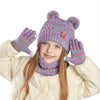 Unisex 3-Piece Winter Beanie Hat Set – Warm Acrylic Hat with Bear Ears, Scarf & Gloves - Kidzy Market