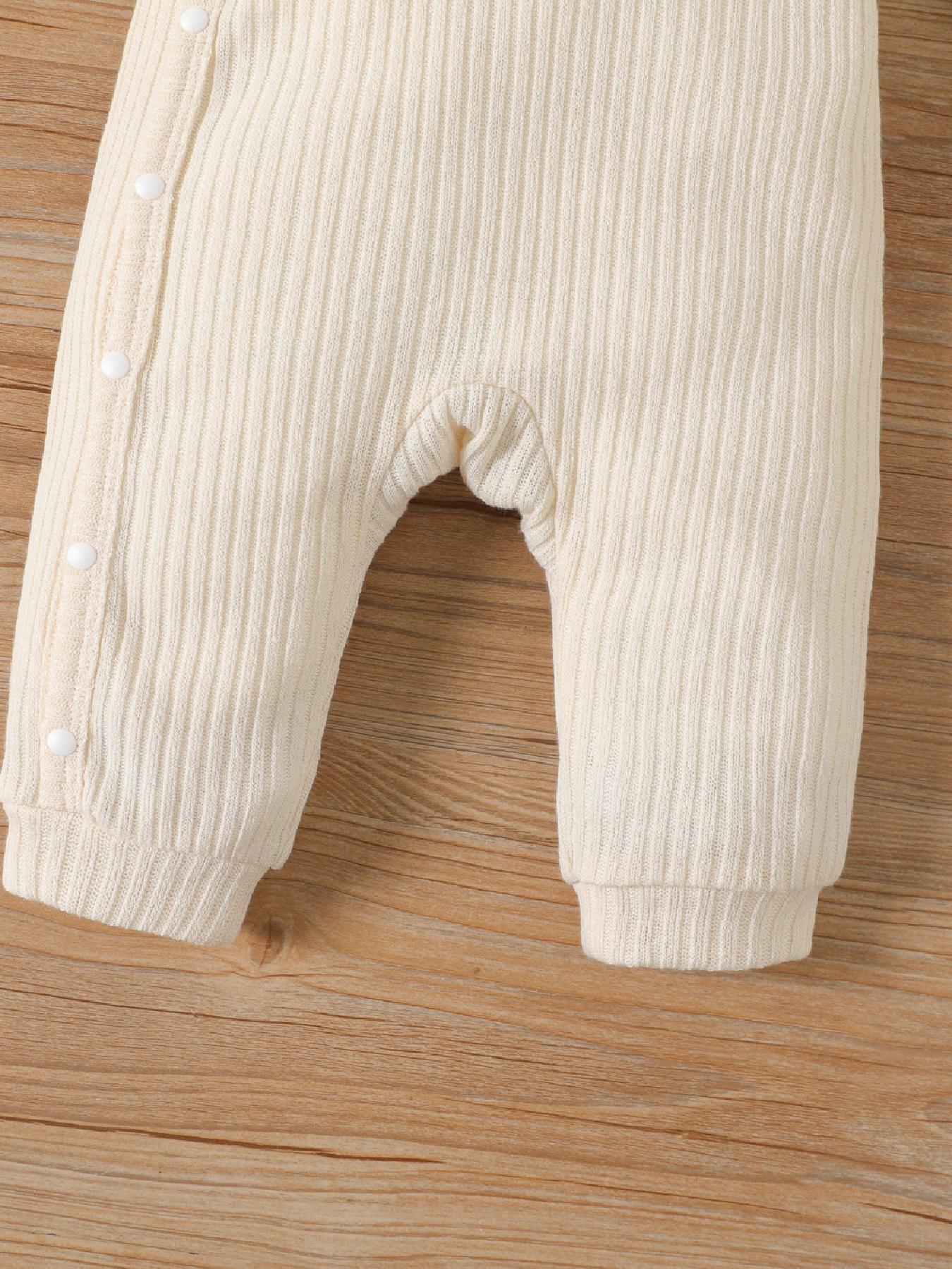 PatPat 2pcs Baby Boy/Girl Rib Knit Jumpsuit – Button Front Long-Sleeve Romper with Matching Hat Set