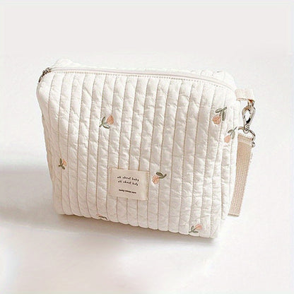 Adorable Quilted Diaper Bag with Bunny & Floral Embroidery – Portable Reusable Nappy Caddy Organizer for Wet/Dry Use, Ideal for Strollers and Small Diaper Bags - Kidzy Market