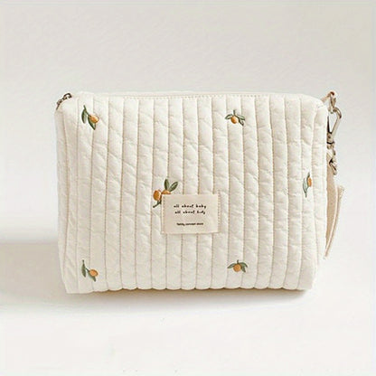 Adorable Quilted Diaper Bag with Bunny & Floral Embroidery – Portable Reusable Nappy Caddy Organizer for Wet/Dry Use, Ideal for Strollers and Small Diaper Bags - Kidzy Market