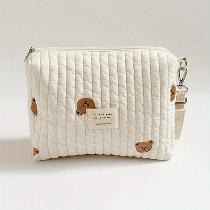 Adorable Quilted Diaper Bag with Bunny & Floral Embroidery – Portable Reusable Nappy Caddy Organizer for Wet/Dry Use, Ideal for Strollers and Small Diaper Bags - Kidzy Market