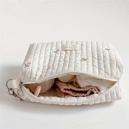 Adorable Quilted Diaper Bag with Bunny & Floral Embroidery – Portable Reusable Nappy Caddy Organizer for Wet/Dry Use, Ideal for Strollers and Small Diaper Bags - Kidzy Market