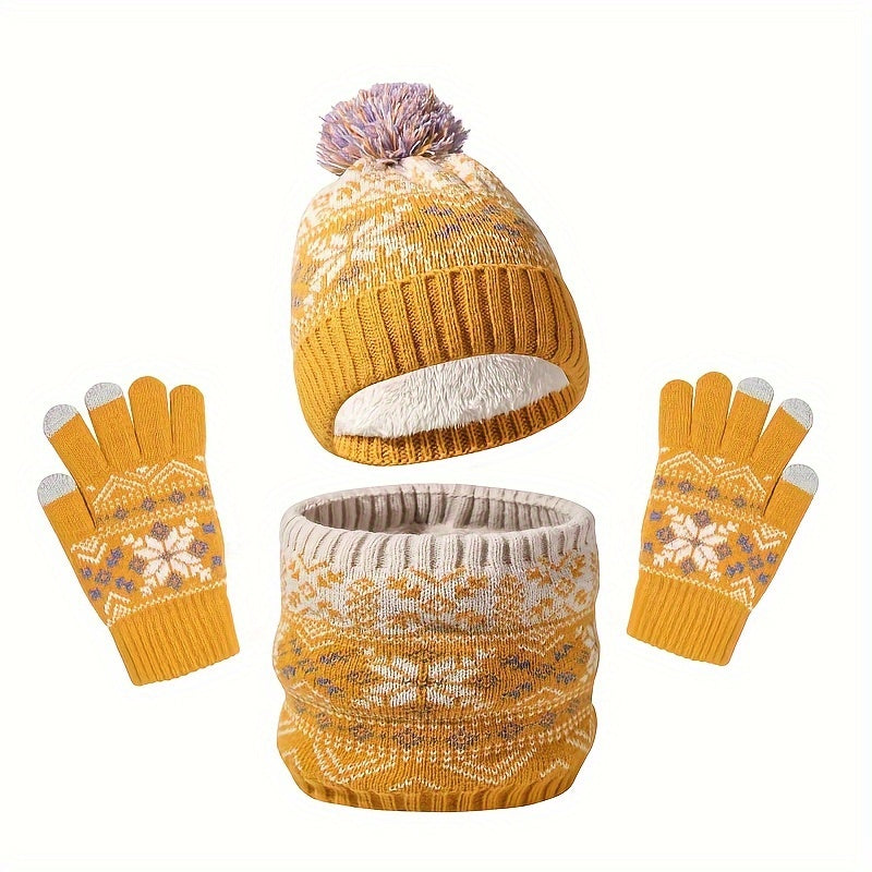 1-Piece Autumn & Winter Children's Warm Set – Cute Snowflake Knitted Hat, Scarf & Gloves for Baby - Kidzy Market