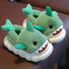 Kids Shark Plush Slippers – Fleece‑Lined Slip‑On Indoor/Outdoor House Shoes with Non‑Slip PVC Sole for Boys & Girls (Green, Grey, Blue)