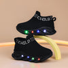 LED Light-Up Kids Sneakers – Slip-On Brown Geometric & Cartoon Pattern Shoes for Toddlers & Infants, Slip-Resistant EVA Sole