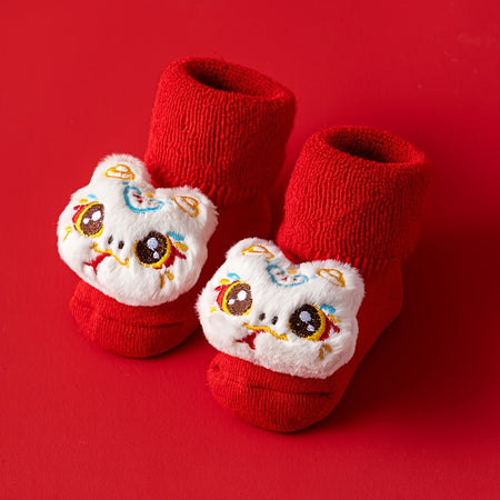 1 Pair Youngsters' New Year Snake Anti-Slip Soft Mid-Calf Socks | Spring Festival New Year Style for Kids