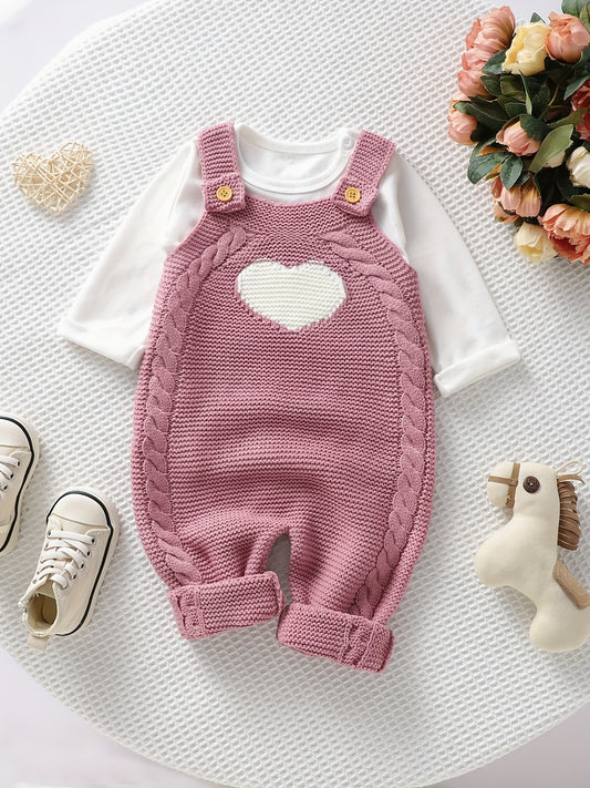Baby Girl Knitted Bodysuit – Baby Love Jacquard Design (Soft & Comfortable, Indoor & Outdoor Wear)