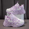 Kids Breathable Mesh Sneakers with Hearts & Stars - Hook-and-Loop Soft PU Sole Casual Shoes for Boys & Girls, Purple/White, All-Season