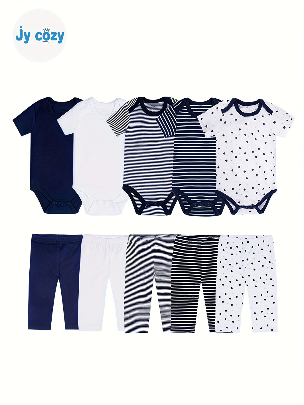 5pcs Bamboo Fiber Children's Triangle Onesie & 5pcs Newborn Pants Set – Boys' Suit, Comfortable and Stylish for Outdoor Wear