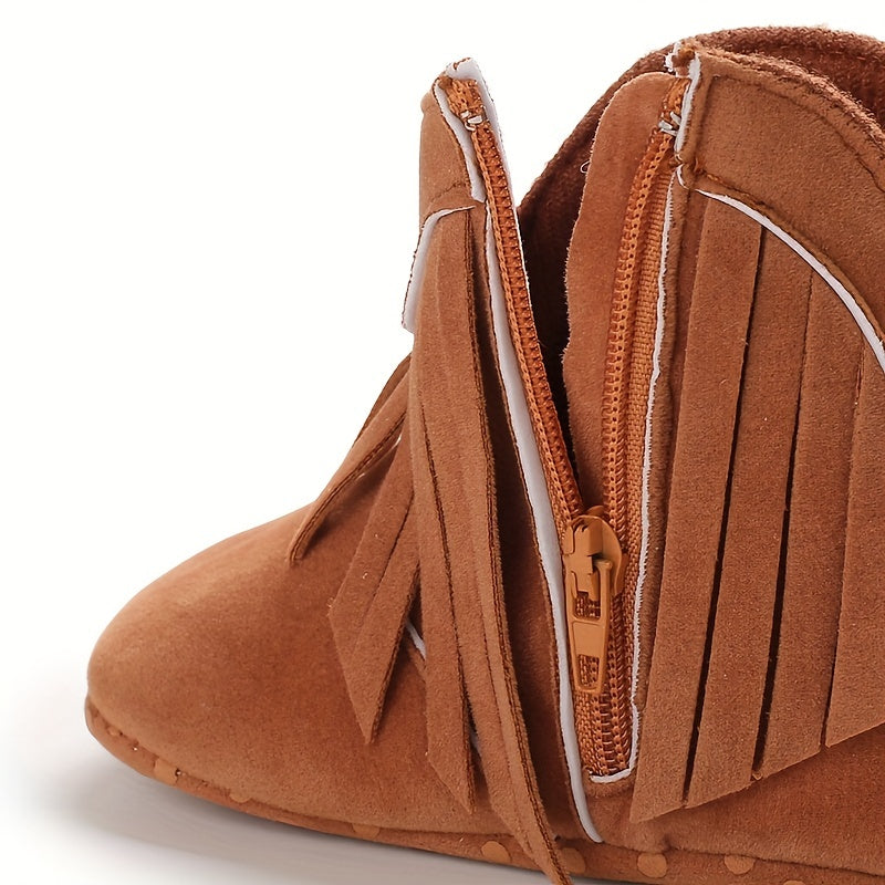 Baby Girls Tassels Warm High-Top Boots, Non-Slip Soft Thick Crib Prewalker Shoes