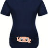 Letter Printed Short-sleeved Maternity Wear Black T-shirt with Big-eyed Baby Pattern