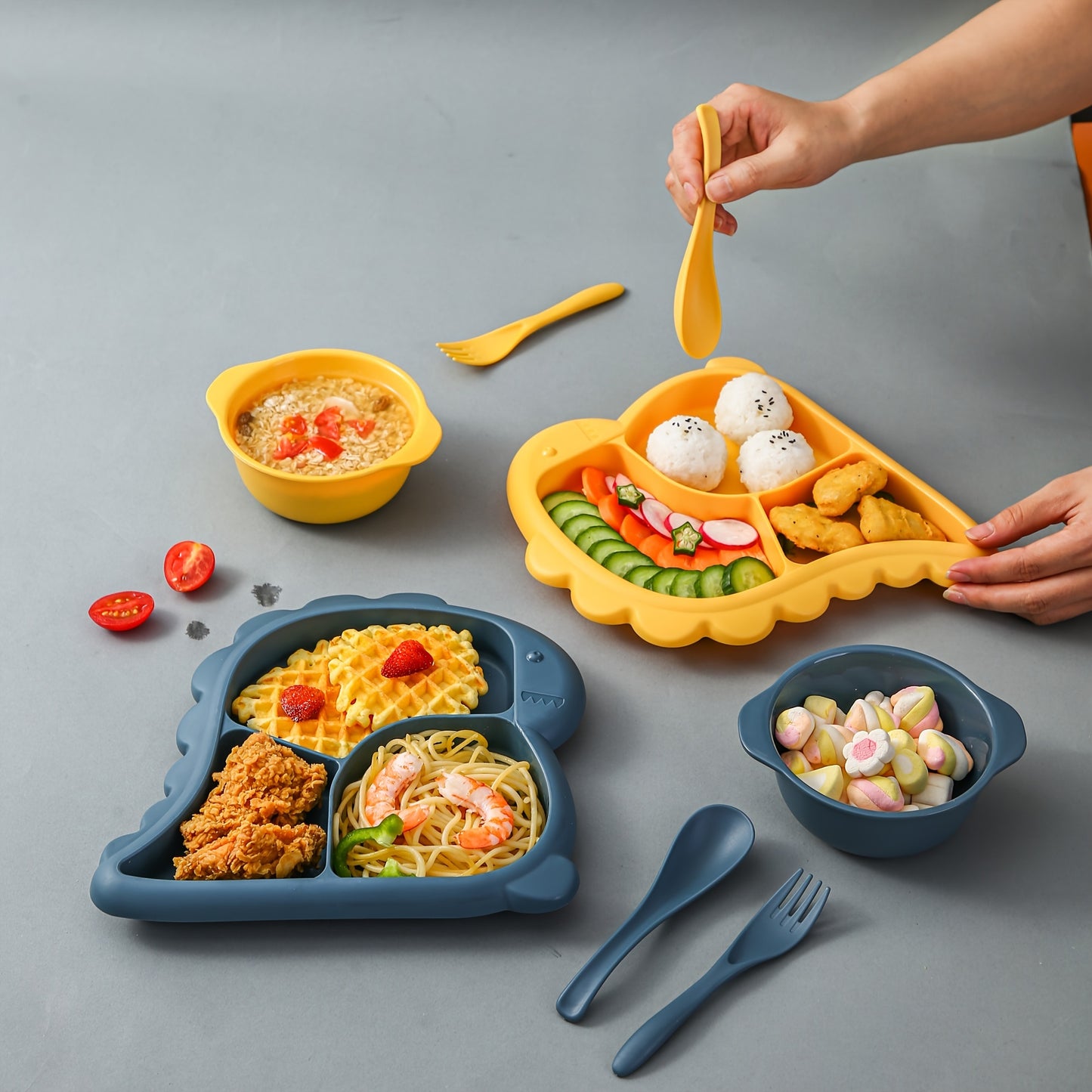 Dinosaur-Shaped Kids Dinnerware Set – BPA-Free Plastic Plate, Bowl, Fork & Spoon Combo, Fun & Safe Tableware for Toddlers