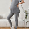 Maternity Two-Piece Set – Comfortable Gray Adjustable Elastic-Waist Top & Pants, Casual Home Lounge Wear