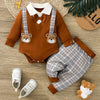 Hibobi Baby Boys' Gentleman Bear Pattern Romper Set – Polyester, Machine Washable (Spring/Fall, Outdoor Wear)