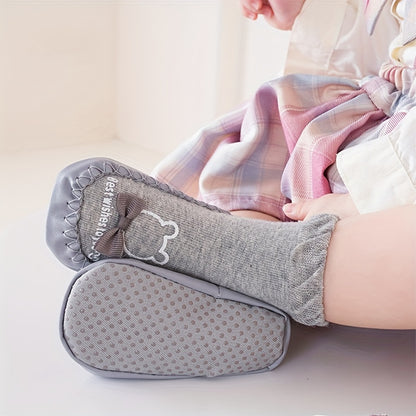 1 Pair Cartoon Pattern Baby Walking Shoes - All-Season Knit Fabric Indoor Socks with Anti-Slip Soft Sole | Polyester & Spandex Blend | Thick Comfort Floor Shoes for Toddlers