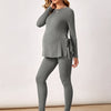 Women's Maternity Sportswear Set - Long-Sleeve Top & Maternity Pants, Stretchy 95% Polyester/5% Elastane, Machine Washable, Casual Activewear for Spring/Fall