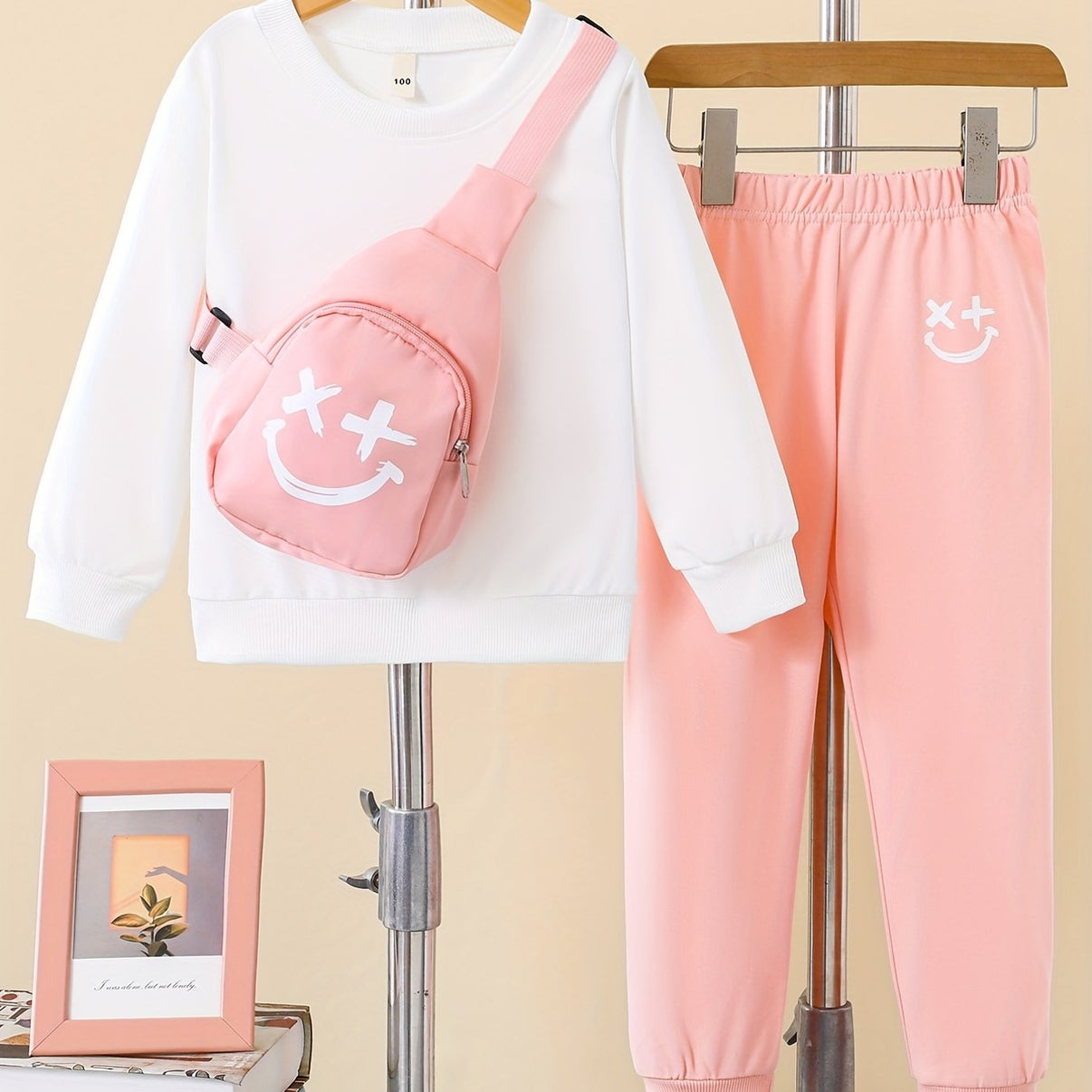 Girls 3pcs Trendy Set - Solid Sweatshirt, Jogger Pants, and Bag - Kids Autumn Outdoor Sports Clothes - Kidzy Market