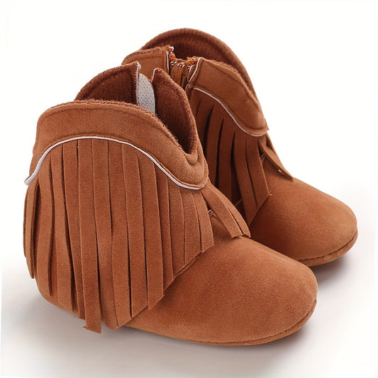 Baby Girls Tassels Warm High-Top Boots, Non-Slip Soft Thick Crib Prewalker Shoes