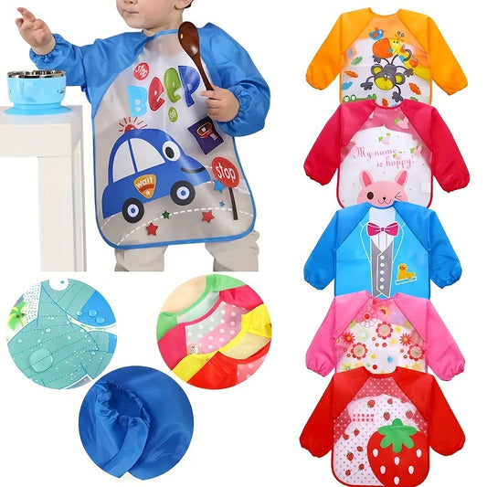 Waterproof Long-Sleeve Baby Bib – Reversible Cartoon Feeding Smock for Toddlers & Kids - Kidzy Market