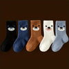 Kids' Knee-High Cartoon Bear Fleece-Lined Thermal Socks - 98% Polyester, 2% Spandex | Winter Comfort for Boys & Girls | Knit Fabric, Pack of 5
