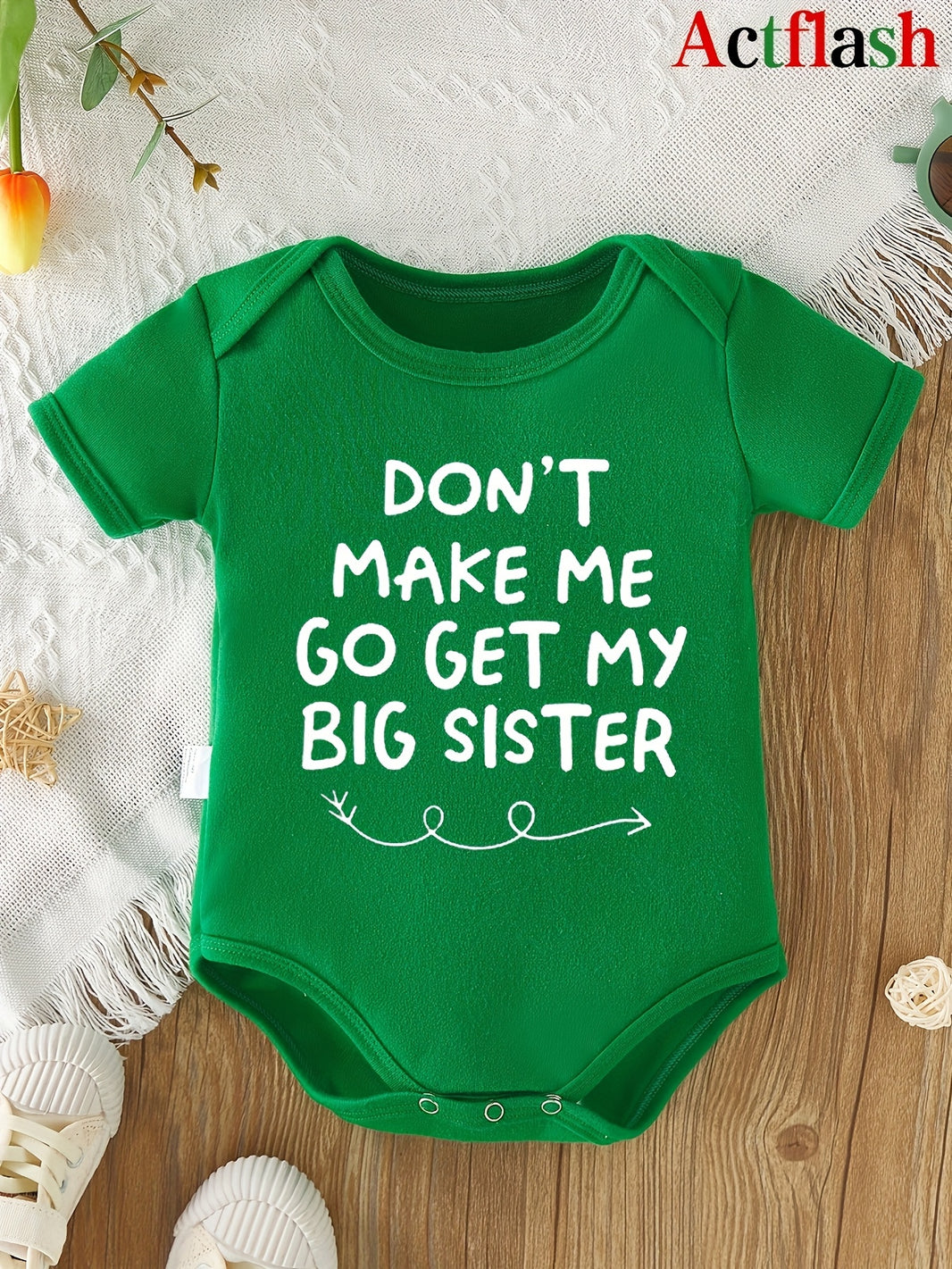 “Don’t Force Me to Fetch My Older Sister” – Funny Newborn Summer Bodysuit, Short-Sleeve Letter Print Romper for Infants