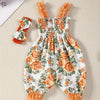 Baby Girl Floral Print Romper – Thin Strap Bodysuit with Headband (Outdoor Summer Outfit, 0-24 Months)