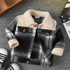 Toddler Baby Boy Fleece Plaid Lapel Coat - Warm Long-Sleeve Single-Breasted Spring/Fall Outerwear