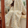 Cozy Maternity Nursing Nightgown - Thick Warm Polka Dot Sleep Dress, Crew Neck, Breastfeeding-Friendly Polyester