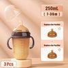 3-Pack Silicone Baby Bottles with Gravity Ball Straw – 150ml (5.07oz) & 240ml (8.45oz), Wide‑Bore, Drop‑Proof & Leak‑Proof, Food‑Grade, Includes Replacement Nipples & Handles