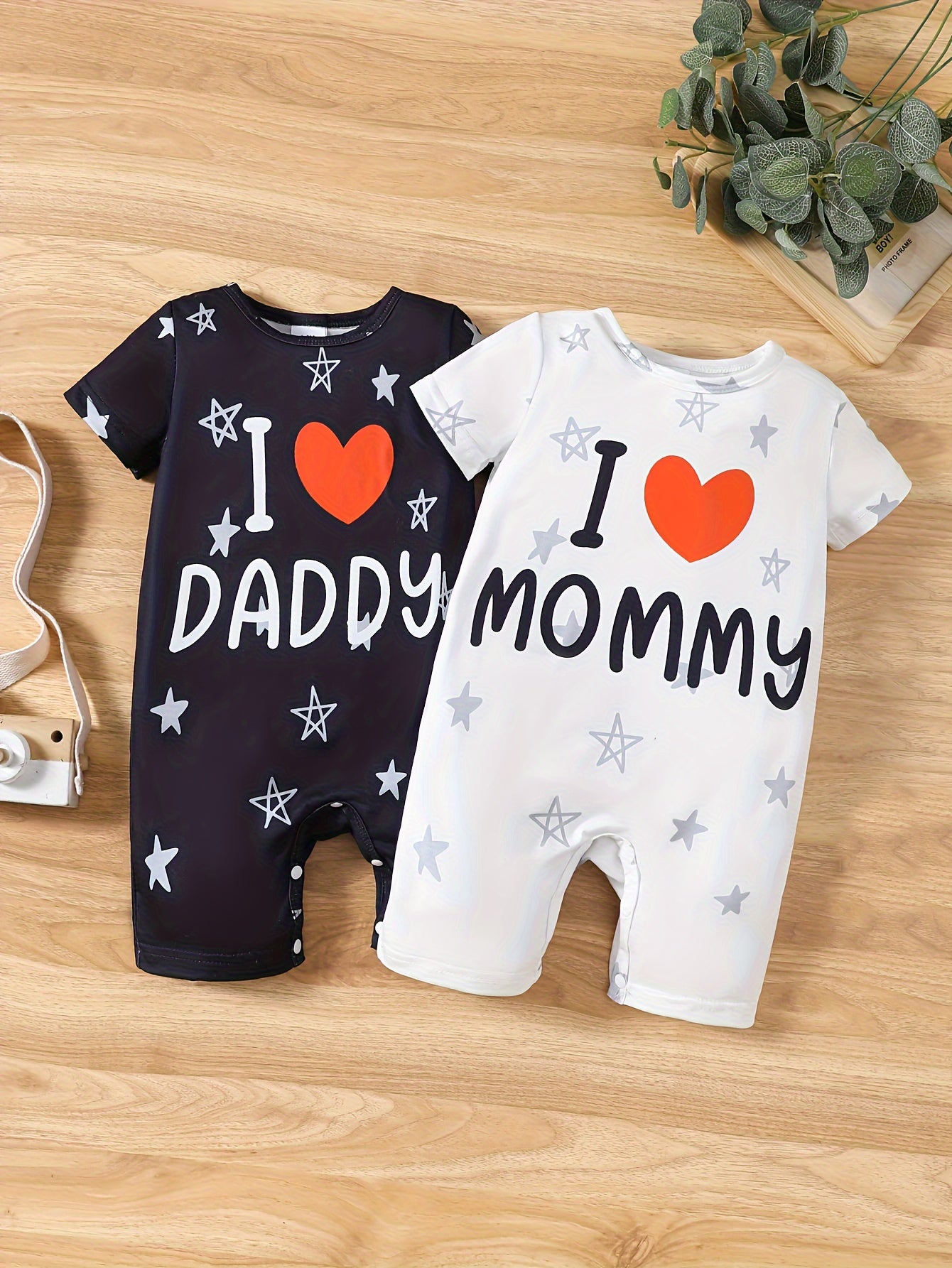 2pcs Baby Boy Summer Outfit – "I Love Grandma, Mom, Dad" Alphabet Print Jumpsuit, Casual Knit Polyester & Spandex Set (Short Sleeve, Outdoor Wear)