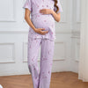 Gentle Hug Maternity & Nursing Pajama Set - Floral Short-Sleeve Ruffle Nursing Top & Long Pants, Machine Washable