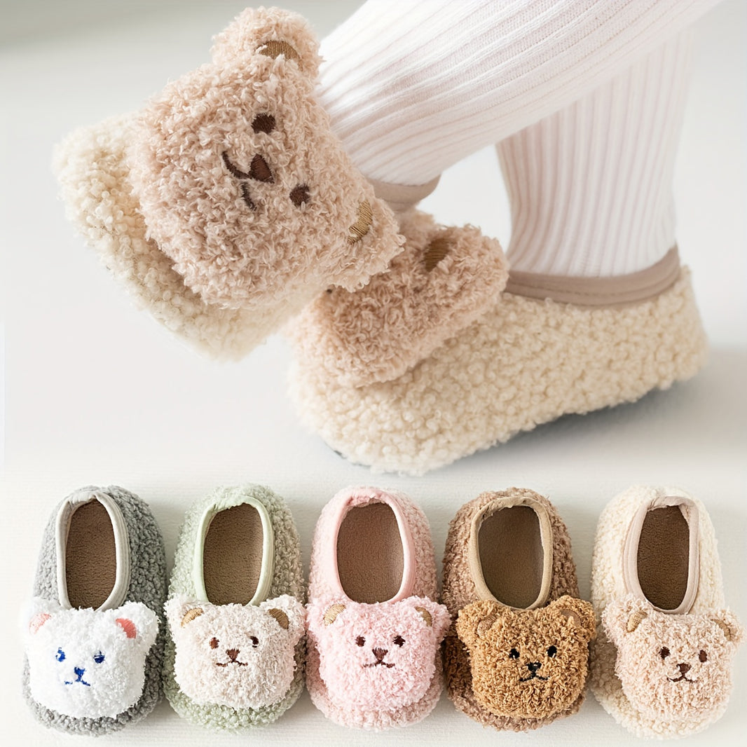 1 Pair Kids Cartoon Bear Soft Sole Non-Slip Toddler Socks - Breathable Polyester Spandex Invisible Socks for All Seasons | Hand Wash Only, Thick