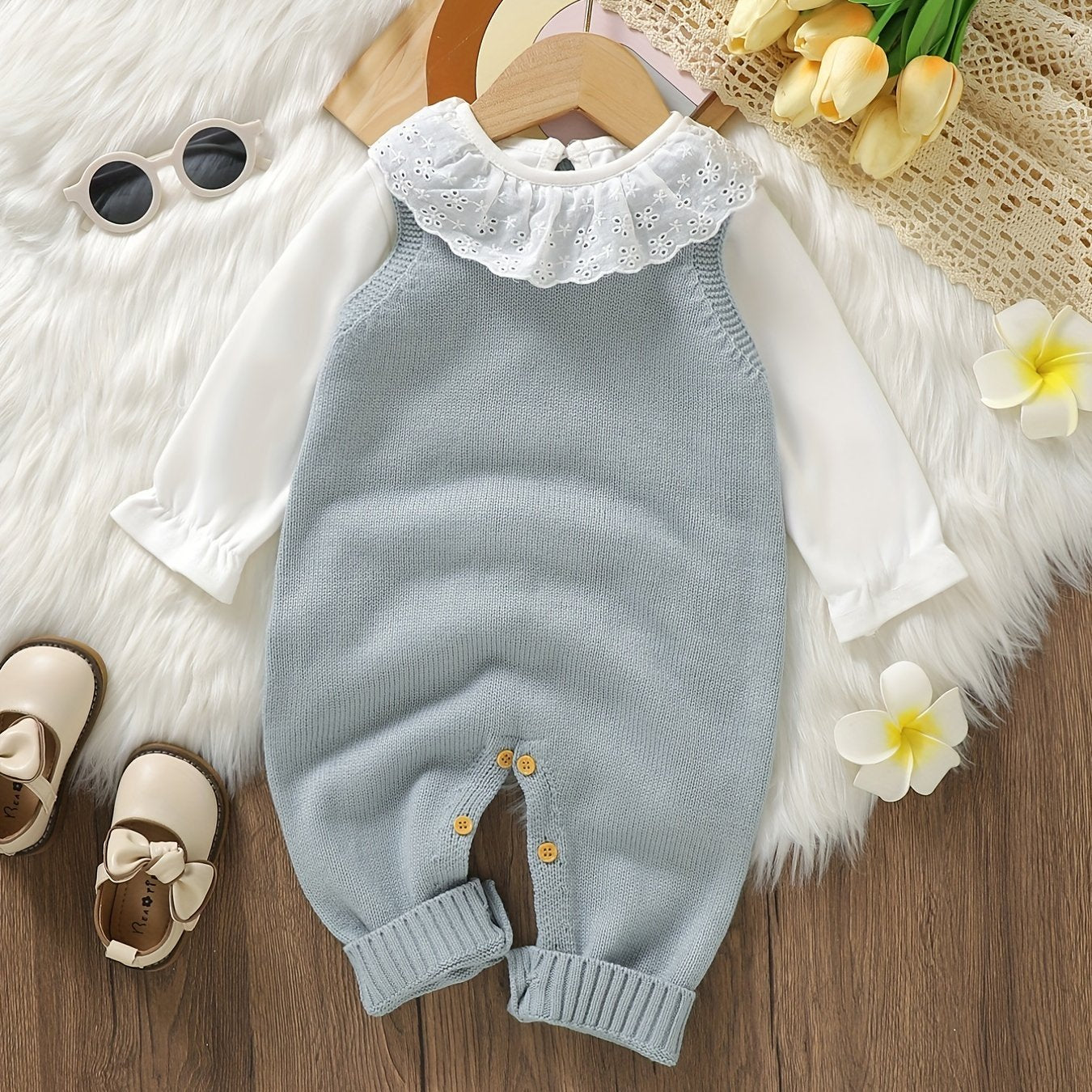 Baby Girl Knitted Bodysuit – Baby Love Jacquard Design (Soft & Comfortable, Indoor & Outdoor Wear)