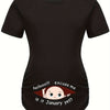 Hello Month & Cartoon Character Print Maternity T-Shirt, Round Neck Short Sleeve Pregnant Women's Top for Pregnancy Announcement - Comfortable Fit