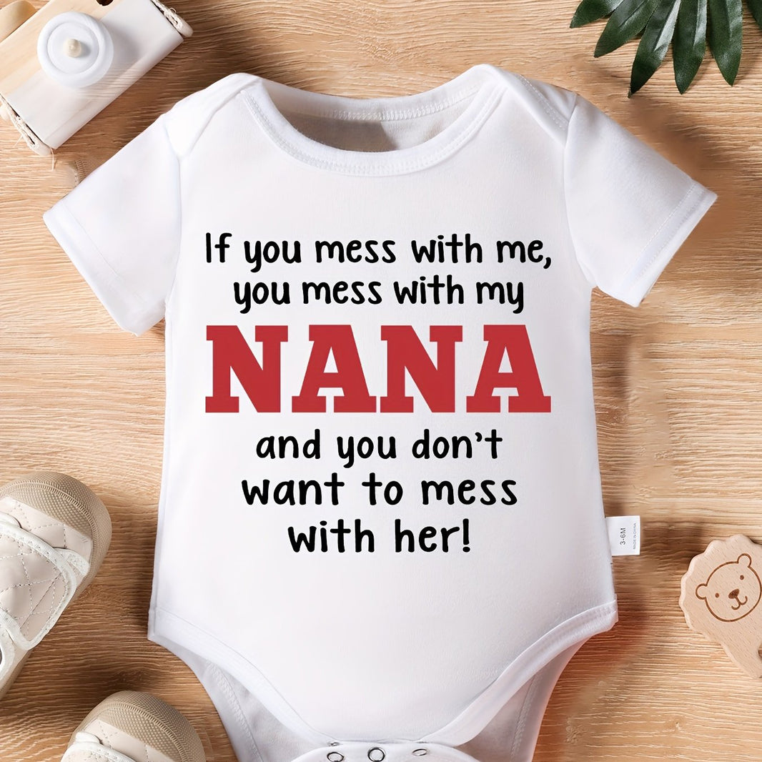 Unisex Infant Letter Print Bodysuit – White Short Sleeve Crew Neck Onesie (Casual, All-Season Indoor & Outdoor Wear)