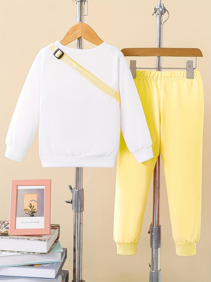 Girls 3pcs Trendy Set - Solid Sweatshirt, Jogger Pants, and Bag - Kids Autumn Outdoor Sports Clothes - Kidzy Market