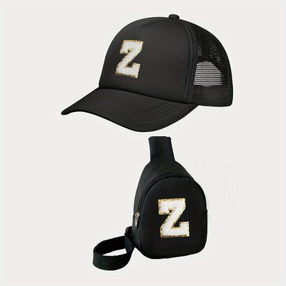Kids Alphabet Baseball Cap & Shoulder Bag Set – Trendy & Breathable Polyester, Adjustable Buckle Closure, Perfect for All Seasons & Casual Wear, Ideal Gift for Boys & Girls (Ages 3-14) - Kidzy Market
