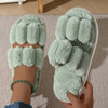 Elegant Women's Plush Slippers – Warm Lined Striped Open-Toe Slip-On with Non-Slip EVA Sole