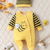 Girls' Cute Cartoon Little Bee Striped Onesie – Long Sleeve Romper with Hat (Spring/Autumn Outdoor Wear)