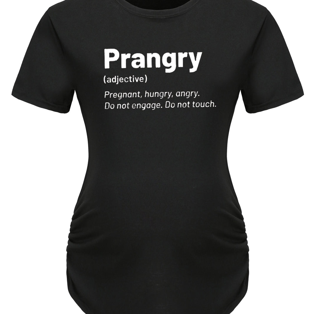 Maternity "Prangry" Print T-Shirt, Comfy Casual Short Sleeve Pregnancy Tee, Humorous Text Graphic