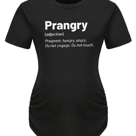 Maternity "Prangry" Print T-Shirt, Comfy Casual Short Sleeve Pregnancy Tee, Humorous Text Graphic