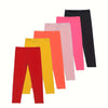 6-Pack Girls' Solid Color Athletic Leggings - Medium Stretch Skinny Fit, 92% Polyester/8% Spandex