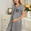 Striped Maternity Nightgown - Short Sleeve High-Stretch Maternity Sleep Dress with Pockets, Casual Spring/Summer Pregnancy Nightwear