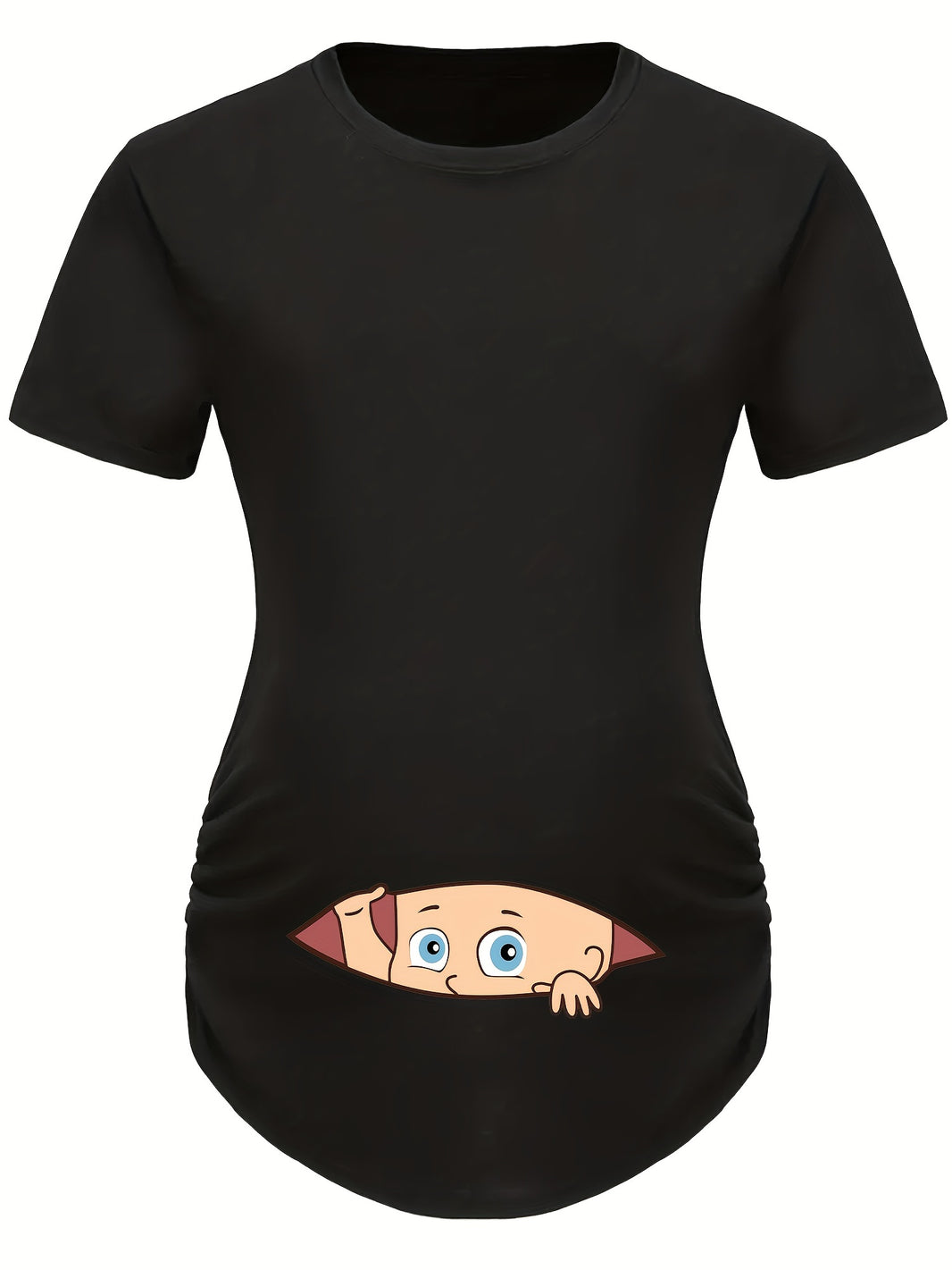 Letter Printed Short-sleeved Maternity Wear Black T-shirt with Big-eyed Baby Pattern