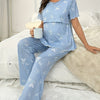 Gentle Hug Maternity & Nursing Pajama Set - Floral Short-Sleeve Ruffle Nursing Top & Long Pants, Machine Washable