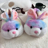 Cozy Bunny Plush Slippers — Gray Rabbit Indoor/Outdoor Flannel Slippers with Floppy Ears & Pink Lining, Soft Insole, Rubber Sole, Gift